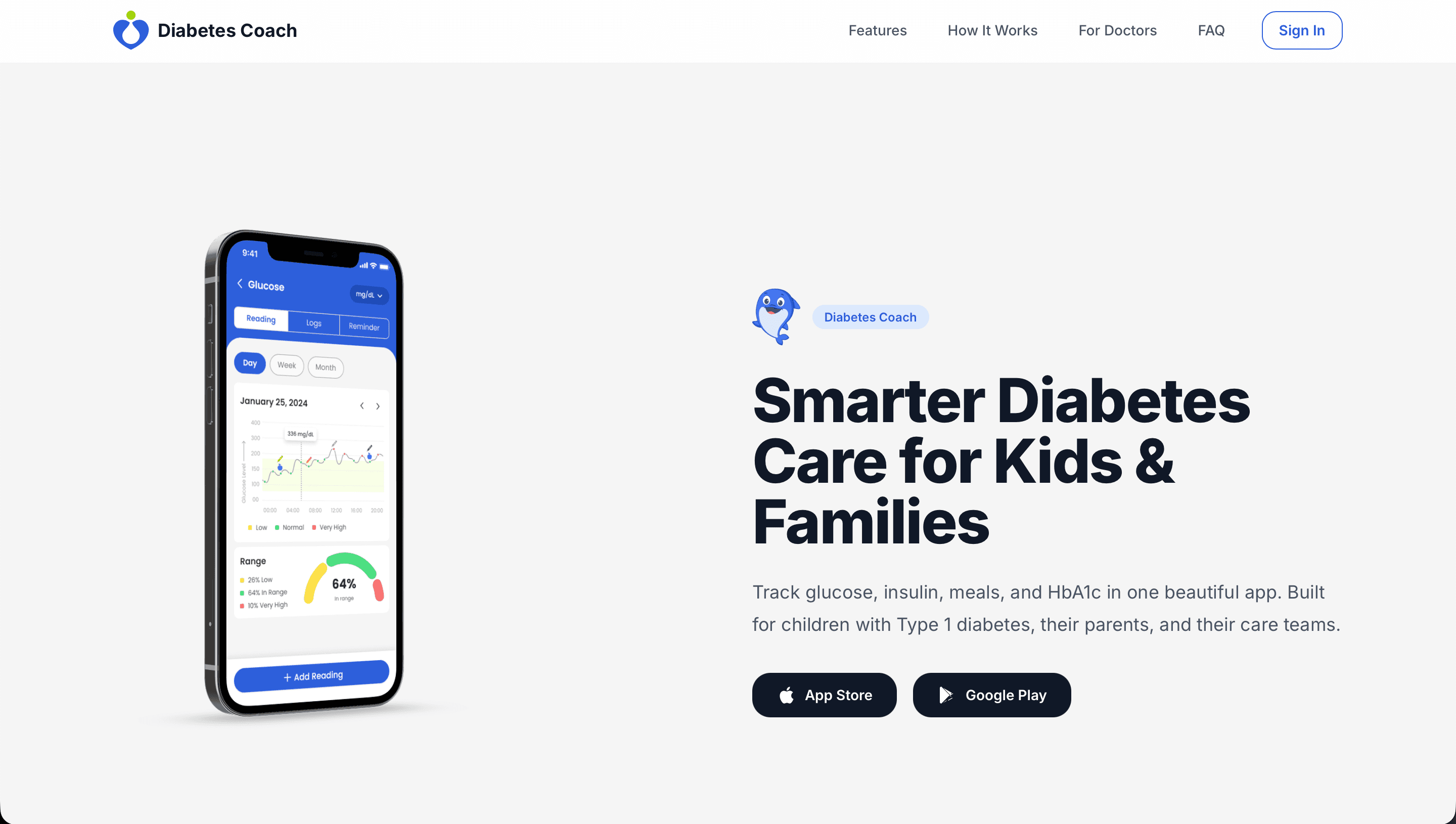Diabetes Coach web landing page